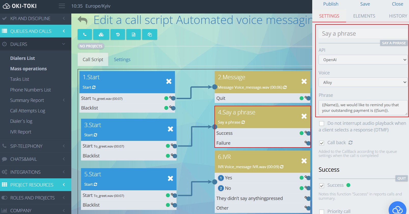 Opciones de configuración del script