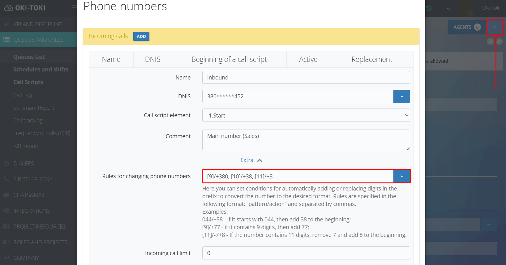 Transformación en “Configuración de número”