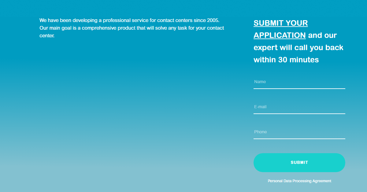 Formulario de solicitud para el sitio web
