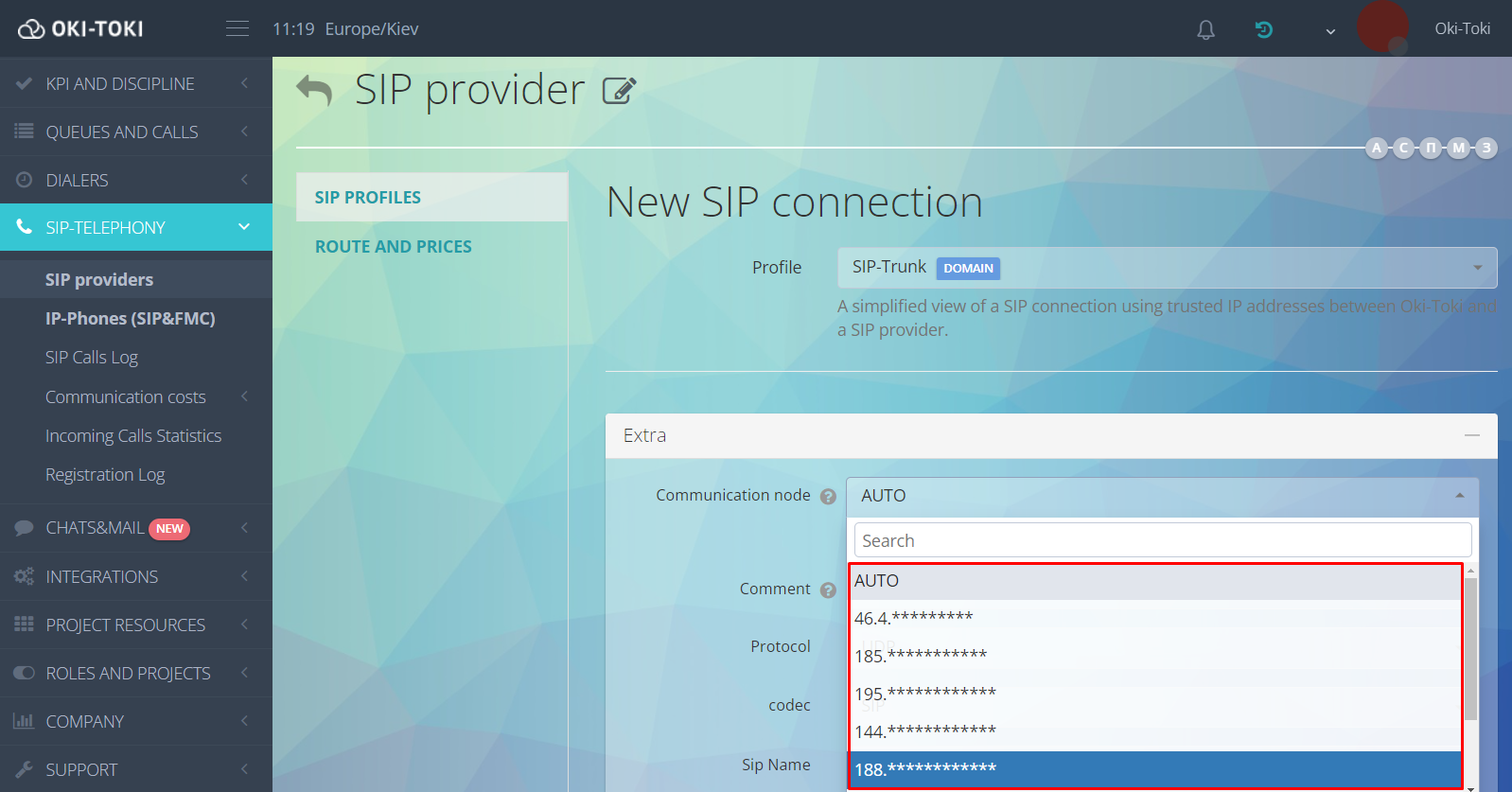 Parámetros para configurar SIP-Trunk