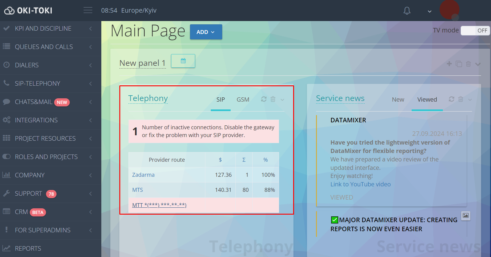 Widget de telefonía