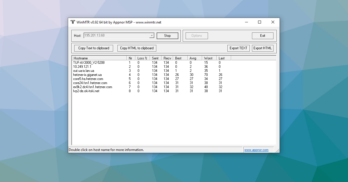 Datos de WinMTR