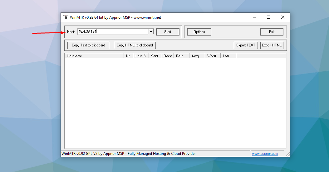 Configuraciones de WinMTR