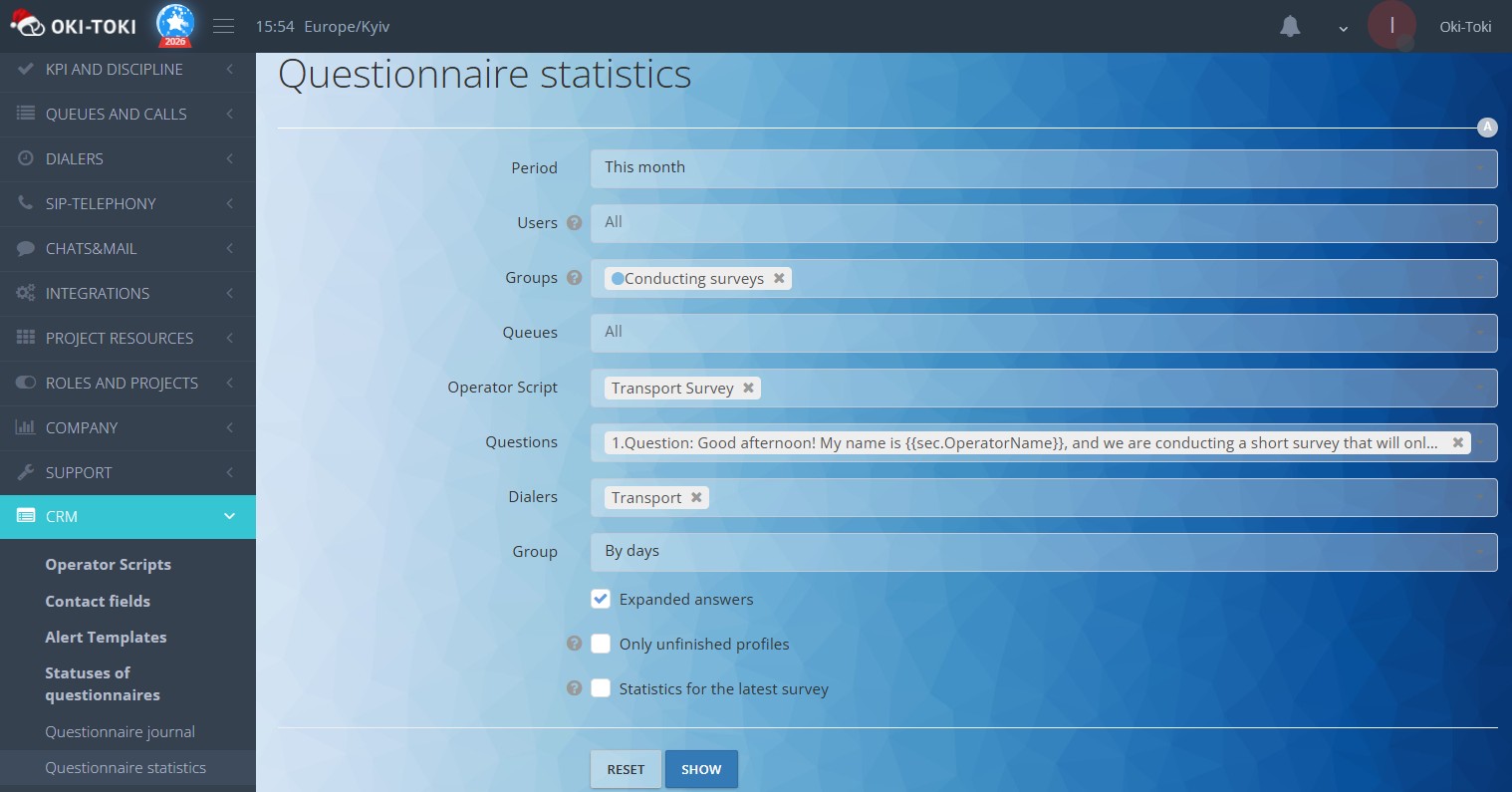 Filtros del informe