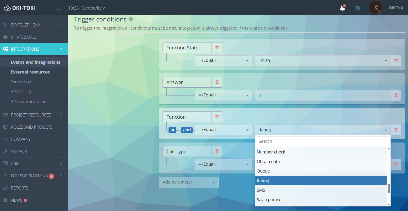 Configuración de condiciones